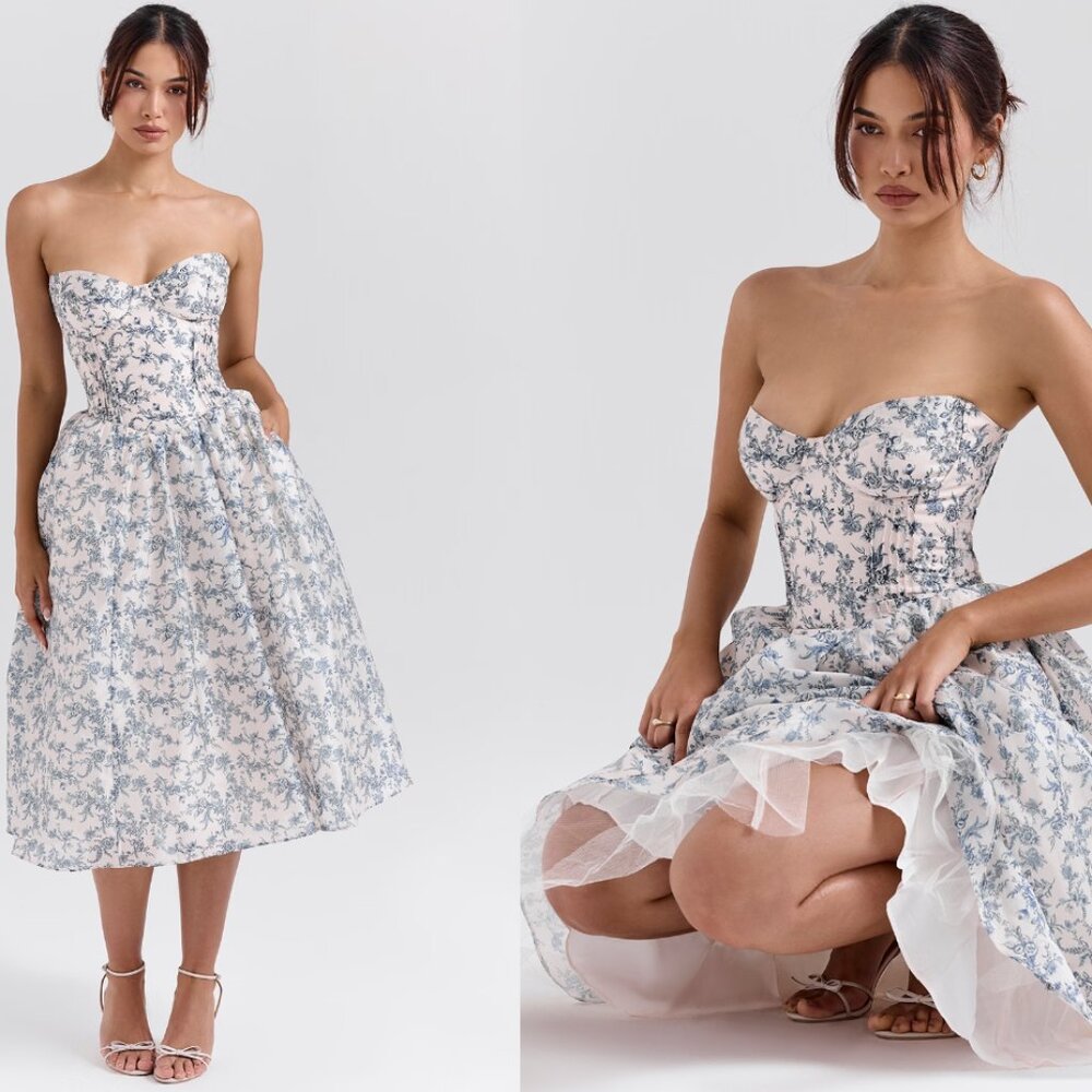House of CB 'Bennett' English Porcelain Print Strapless Sundress NWOT